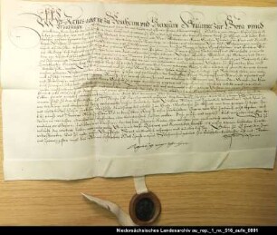 Gräfin Agnes von Hoya quittiert ihrer Tochter Gräfin Walburg von Ostfriesland über 10270 Taler vorgeschossene Gelder Ausstellungsort: Esens Anhängendes Siegel erhalten; Unterschrift