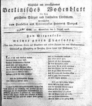 396stes Stueck, 3. August 1816