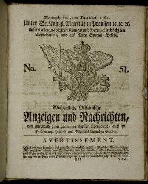 No. 51. Montags, den 21ten December, 1761.