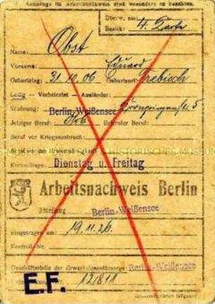 Nachweiskarte des Arbeitsamtes ("Stempelkarte")