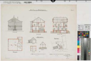 Kirchlengern (Kirchlengern) Posthaus Ansicht, Schnitte, Dachgeschoßgrundriß, Nebengebäude, Lageplan 1905 1 : 100 (500) 51 x 88 Gisaldruck: Bogdan Gisevius, Berlin Oberpostdirektion Münster