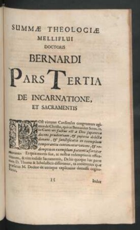 Pars Tertia. De Incarnatione, et Sacramentis.
