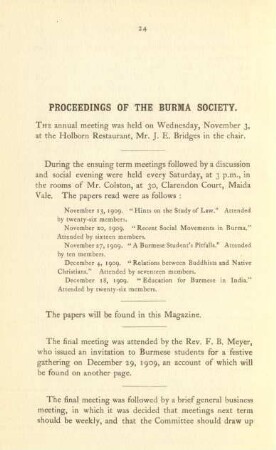 Proceedings of the Burma Society