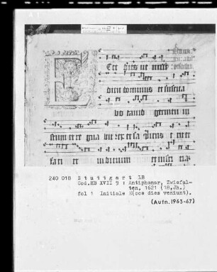 Antiphonarium — Initiale E (cce dies veniunt), Folio 1 recto