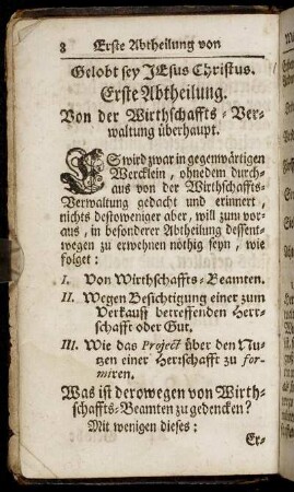 Erste Abtheilung. Von der Wirthschaffts- Verwaltung überhaupt.