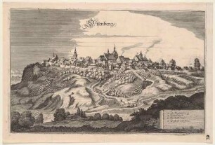 Panorama-Stadtansicht von Eisenberg in Thüringen, aus Merians Topographia Superioris Saxoniae