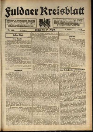 Erste Ausgabe vom Freitag, den 29. August 1913.