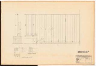 Reichsluftfahrtministerium, Berlin: Verbindungsbau, Abschlussgitter zu L5 (Hof): Ansicht, Schnitt 1:10, Detail 1:2
