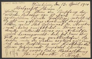 Brief an B. Schott's Söhne : 13.04.1910