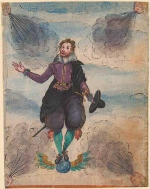 Vornehmer Herr auf geflügelter Kugel