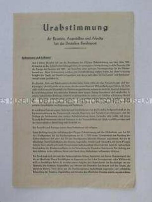 Propagandaflugblatt der Deutschen Postgewerkschaft mit dem Aufruf und Hinweisen zur Urabstimmung über die Abschaffung eines Gesetzes aus dem Jahr 1930