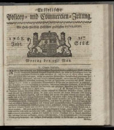 21tes Stueck, Montag den 23ten May. 1768
