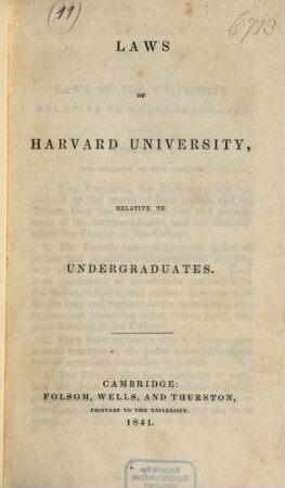 Laws of Harvard University, relative to undergraduates