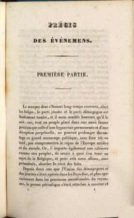 La Belgique en 1830, ou documens pour servir a l'histoire de son insurrection. 1