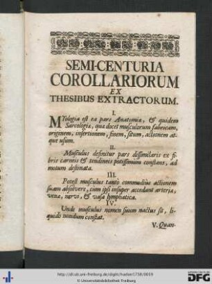 Semi-Centuria Corollariorum Ex Thesibus Extractorum.