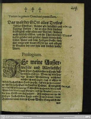 Leichenpredigt : Christliche Leich-Predigt. Prologium. Textus Enarratio. Concionis Exordium. Tractatio