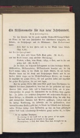 Ein Missionsmotto für das neue Jahrhundert