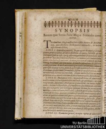 Synopsis Eorum quae Tertia Parte Magiae Naturalis continentur.