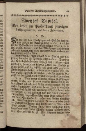 Zweytes Capitel. Von denen zur Probierkunst gehörigen Auflösungsmitteln, und deren Zubereitung.