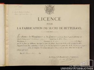 Licence pour la fabrication du sucre de betterave