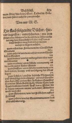Hie nach folgen die Bücher/ hievor begriffen/ underscheiden/ mit iren folien oder blättern ...