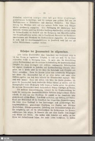 Ursachen der Frauenarbeit im allgemeinen