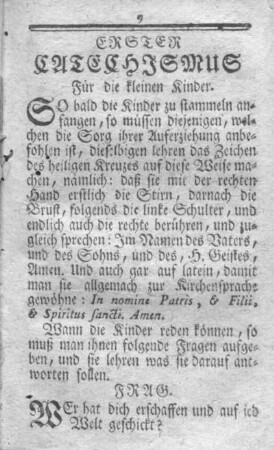 Erster Catechismus. Für die kleinen Kinder.
