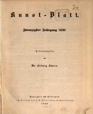 Morgenblatt für gebildete Leser. Kunstblatt. 1839