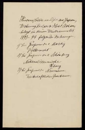 Belegliste: Vorlesungen im Wintersemester 1893/1894