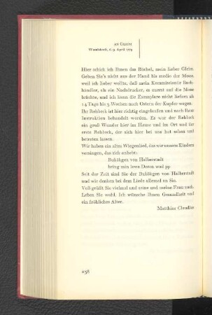An Gleim Wandsbeck, den 9. April 1778