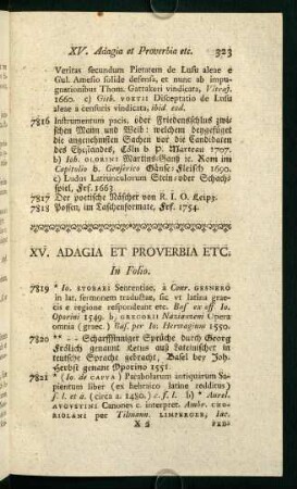 XV. Adagia et Prouerbia