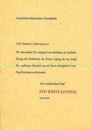 Einladung zu einer Funktionärsversammlung der SED