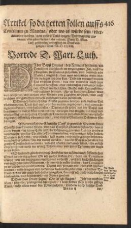 Artikel/ so da hetten sollen auffs Concilium zu Mantua/ oder wo es würde sein/ uberantwort werden ...