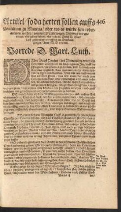 Artikel/ so da hetten sollen auffs Concilium zu Mantua/ oder wo es würde sein/ uberantwort werden ...