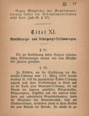 Titel XI. Ausführungs- und Uebergangs-Bestimmungen