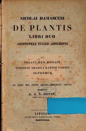 Nicolai Damasceni De plantis : libri duo Aristoteli vulgo adscripti