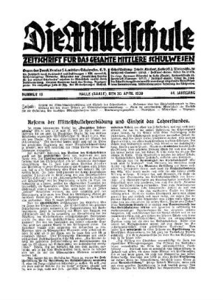 Reform der Mittelschullehrerbildung und Einheit des Lehrerstandes