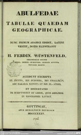 Abulfedae Tabulae quaedam geographicae
