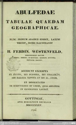 Abulfedae Tabulae quaedam geographicae