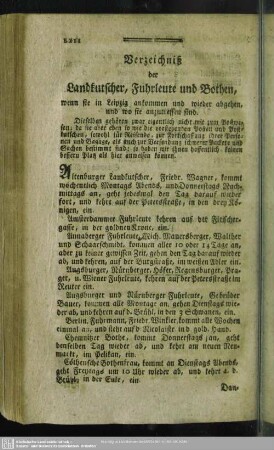 Verzeichniß der Landkutscher, Fuhrleute und Bothen