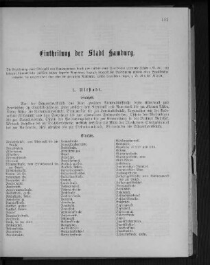 Eintheilung der Stadt Hamburg.