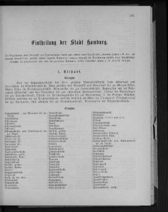 Eintheilung der Stadt Hamburg.
