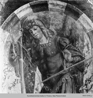 Freskiertes Triptychon: Erzengel Michael zwischen den Heiligen Valerian und Johannes dem Täufer