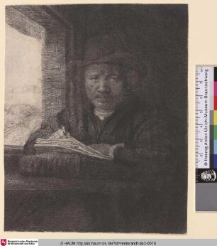 [Selbstbildnis am Fenster, zeichnend; Self-Portrait Drawing at a Window; Self-Portrait Etching at a Window; Rembrandt dessinant]