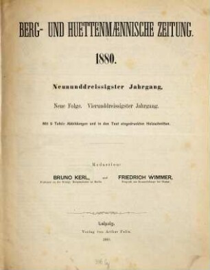 Berg- und hüttenmännische Zeitung. 39 = N.F. Jg. 34. 1880