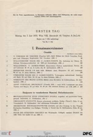 I. Renaissancezimmer (Nr. 1-170)