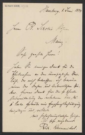 Brief an B. Schott's Söhne : 01.06.1894