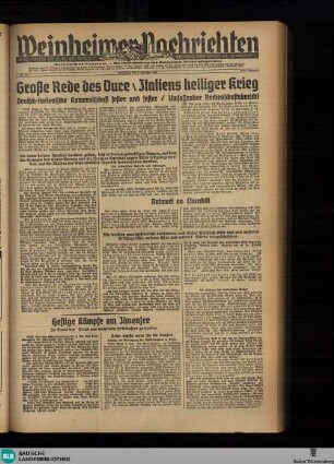 Weinheimer Nachrichten : Weinheimer Anzeiger ; Weinheimer Zeitung ; Weinheimer Morgen ; Amtsblatt der Stadt Weinheim