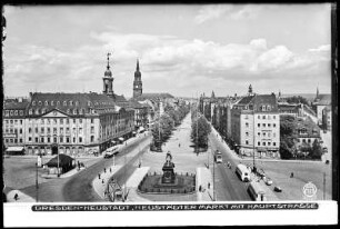 Dresden-Neustadt, Neustädter Markt mit Hauptstraße, Blick vom Blockhaus