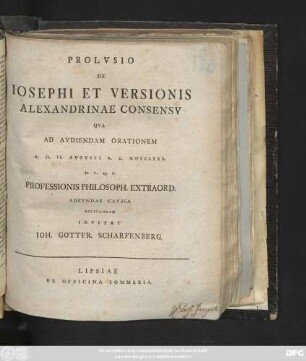 Prolvsio De Iosephi Et Versionis Alexandrinae Consensv